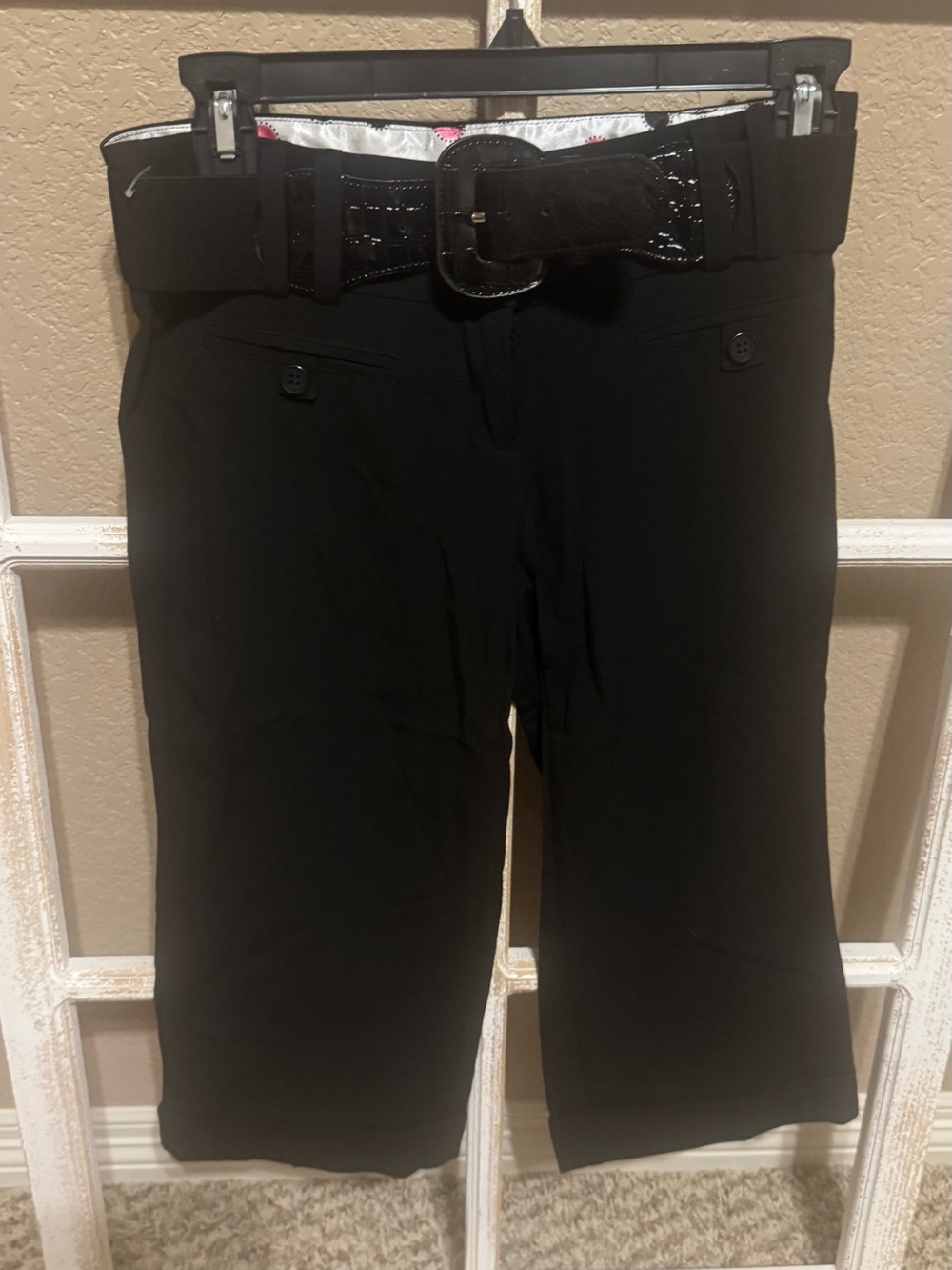 Vintage Y2K Joe Benbasset Black Cropped Dress Capris with Patent Belt, Sz 1
